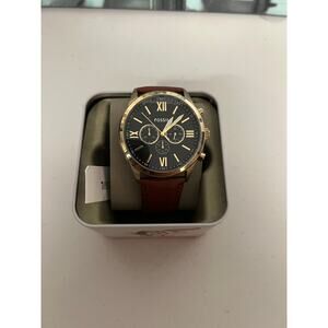 FOSSIL BQ2261 FLYNN GOLD BLACK BROWN LEATHER CHRONOGRAPH  MEN WATCH